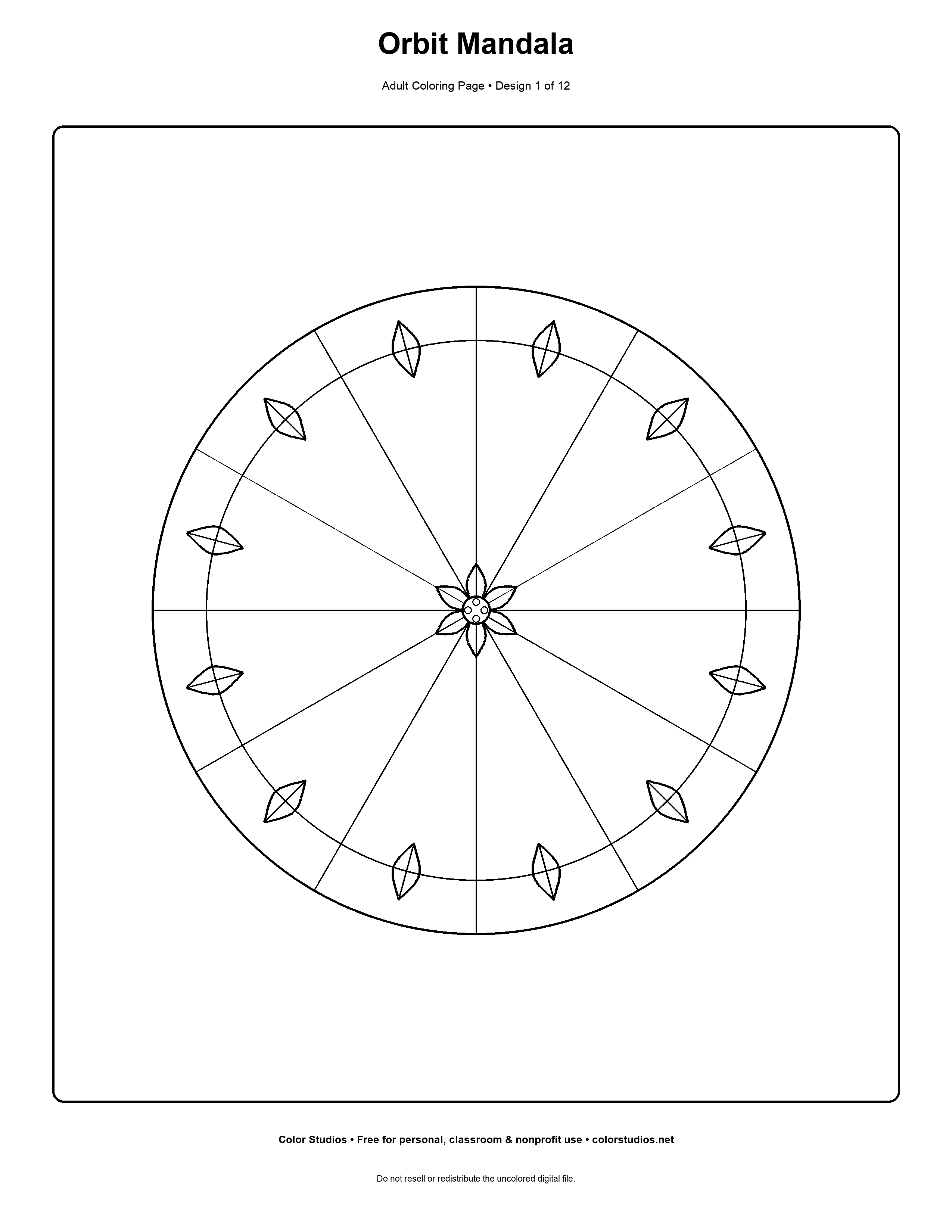 Detailed adult mandala coloring page preview